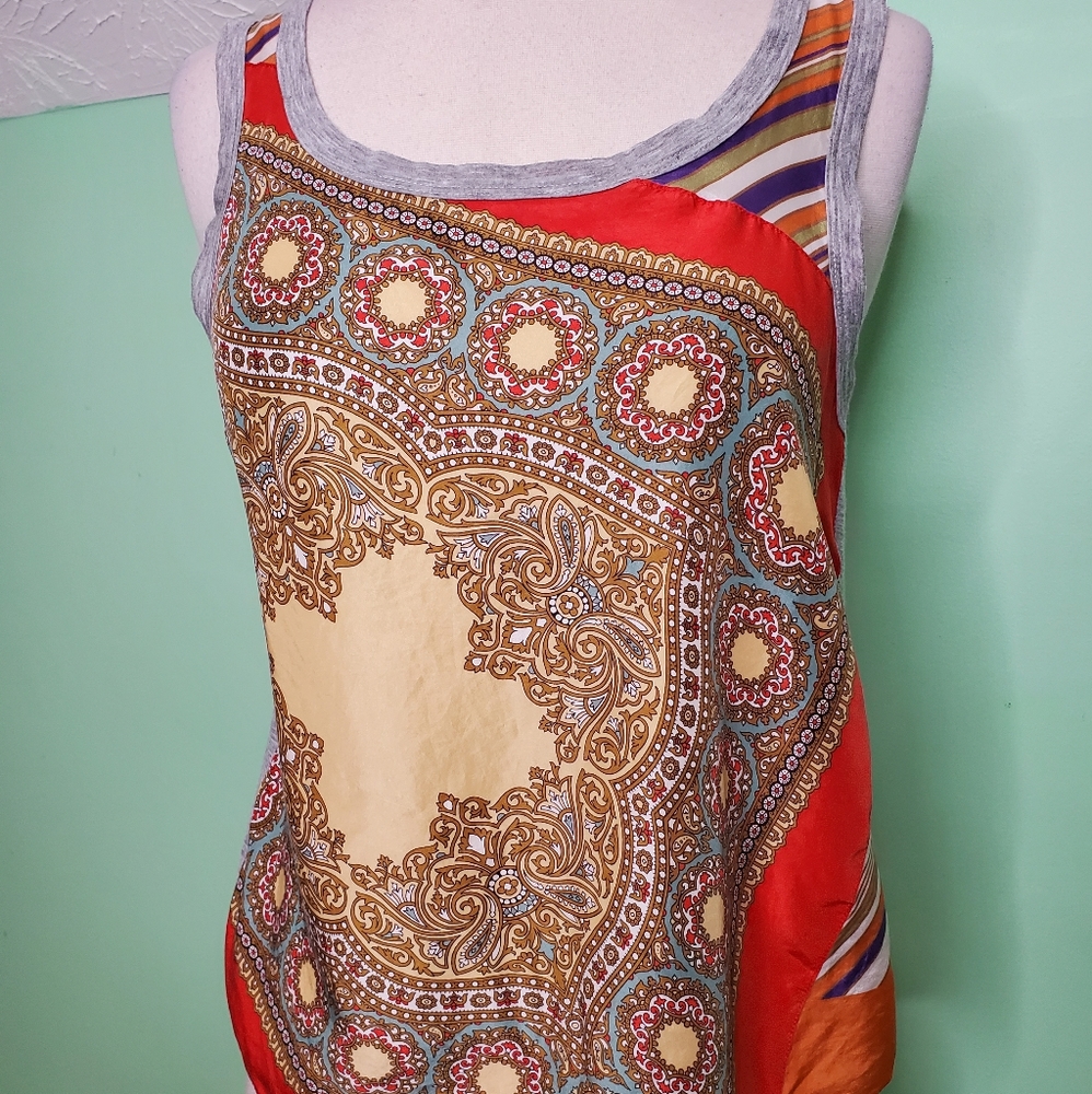 Dolce & Gabbana Silk Hanky Hem Tank Top – Gray Burnout Back – Size M (Estimated) - Picture 3 of 8